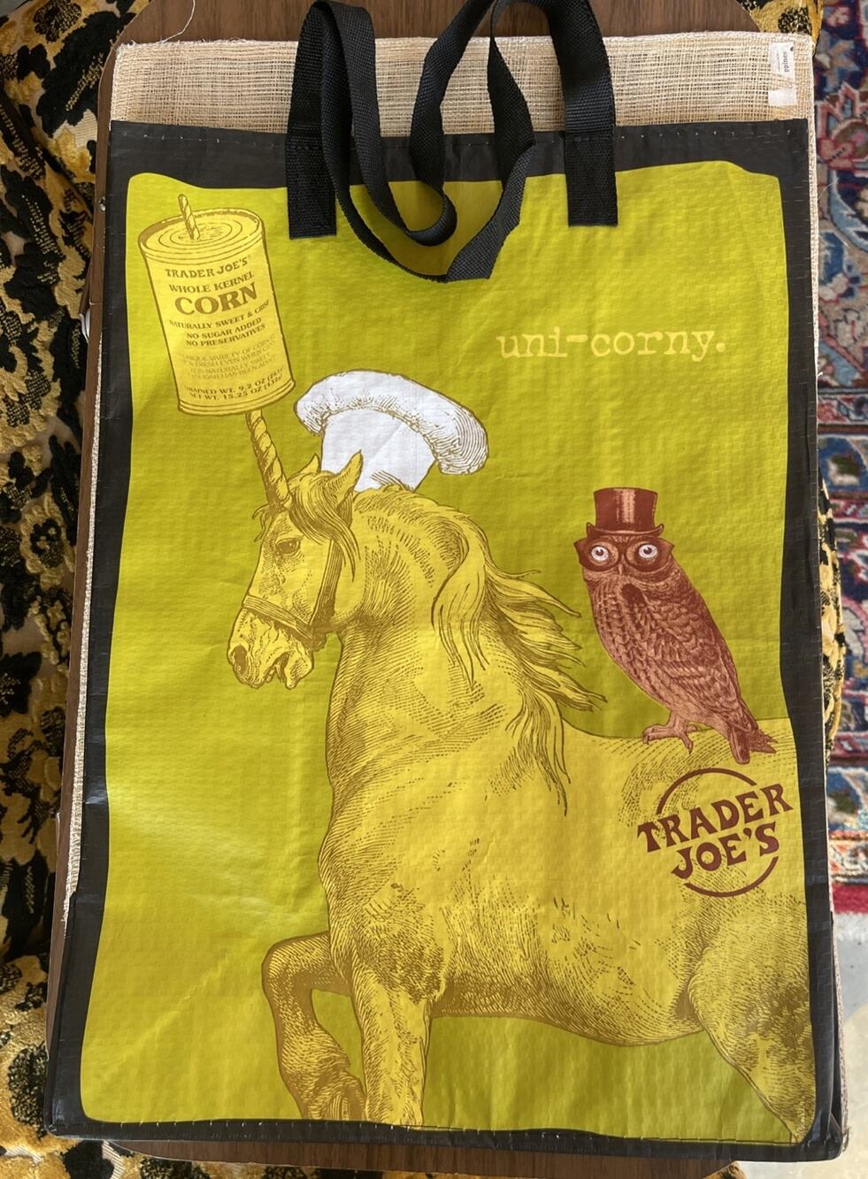 Trader Joe's Reusable Shopping Eco Grocery Bag Perky Owl Unicorn Retired Limited